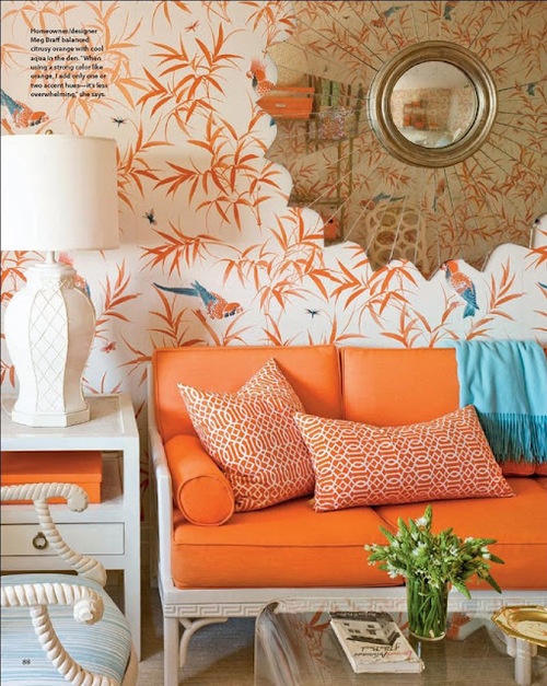 Orange Couch with Blue Accents