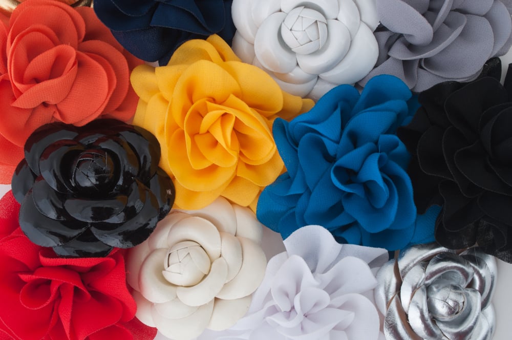 Patent Leather and Chiffon Flower Pins