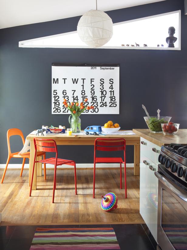 High Contrast Kitchen with Red Chairs