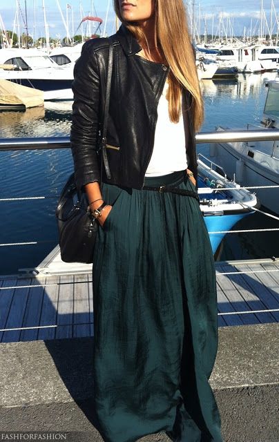 M&J Trimming: Maxi Skirt with Leather Jacket