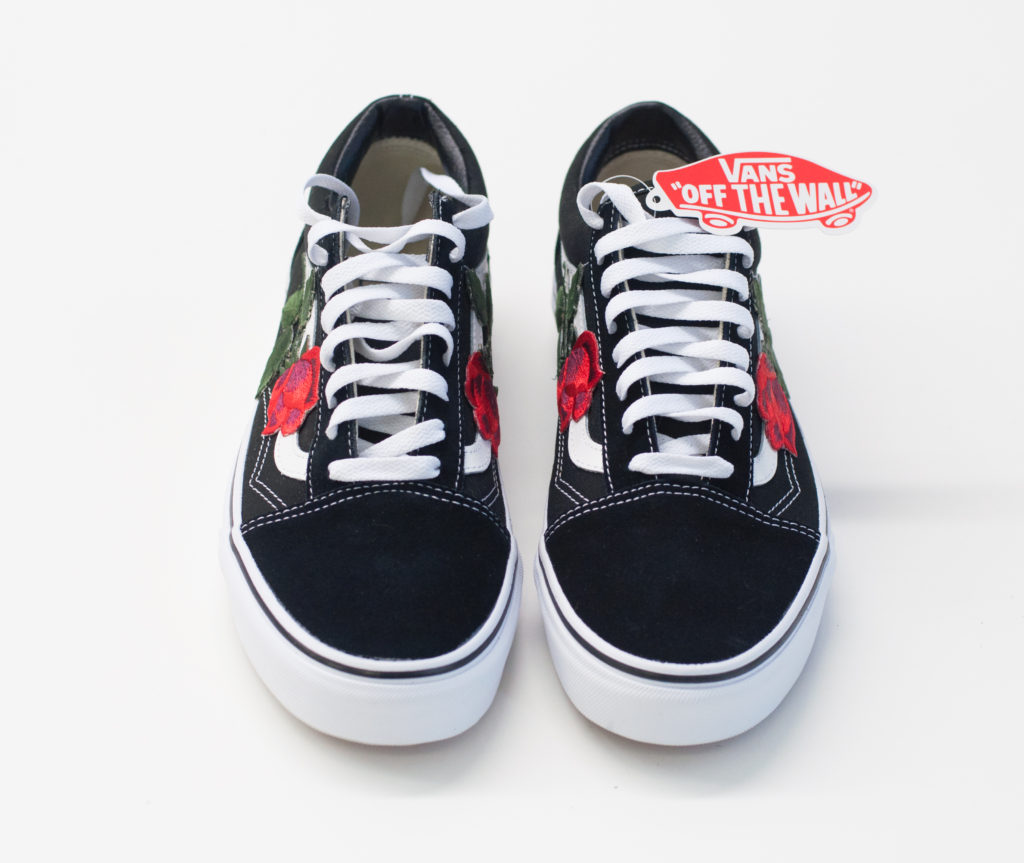 black vans with roses on the side