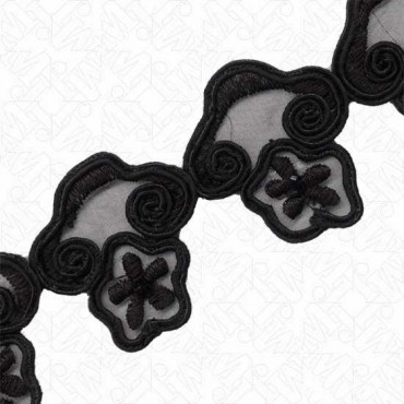 1 3/4" EMBROIDERED FLORAL TRIM WITH BEAD