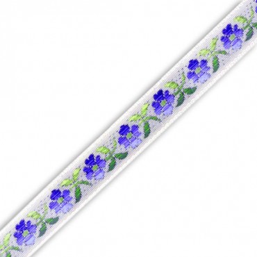 12mm Floral Jacquard Ribbon - Wht/Blue/Green