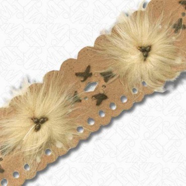 2" Embroidered Ultra Suede Mohair Trim - Coffee