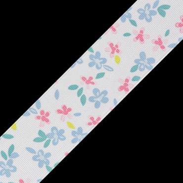 1.5" Flowers Printed Ribbon - Light Blue/Pink/Wt