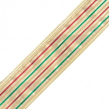 1 1/2” WIRED METALLIC RIBBON-1 1/2"-RED/GOLD/GREEN