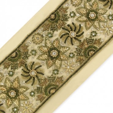 5.25" Floral Beaded Border - Green/Gold Multi
