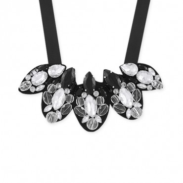 8" Beaded Collar - Black/Crystal