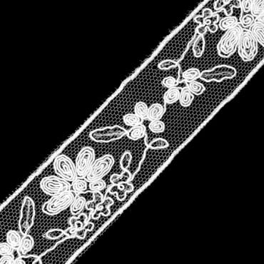 1” SEQUINS EMBROIDERED FLORAL LACE ON NET