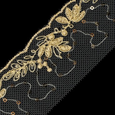 2” LEAFY EMBROIDERY SEQUIN LACE ON NET