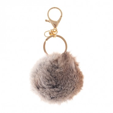 3" Rabbit Fur Pompom Keychain