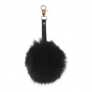 6" Fox Pompom with Faux Leather Strap