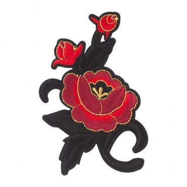 Iron On Red and Black Rose Patch