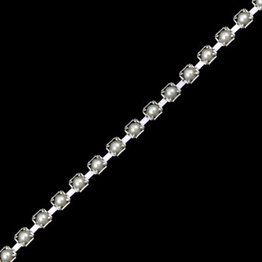 2mm Pearl Metal Chain - Pearl/Silver